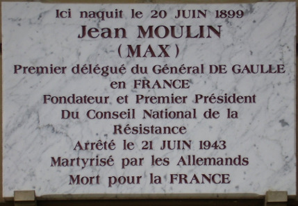 Plaque on the House where Jean Moulin was born in 1899