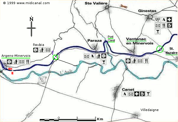 map of the midi canal from argens to ventenac