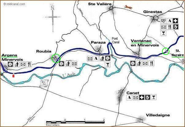 map of the midi canal from argens to ventenac