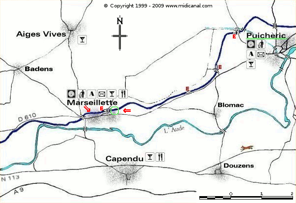 Map of the Midi Canal at Marseillette and Puicheric