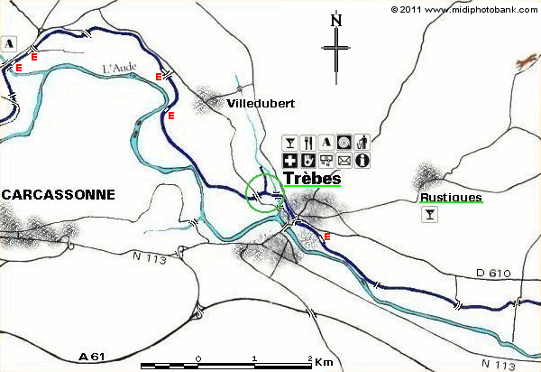 Map of the Midi Canal at Trèbes