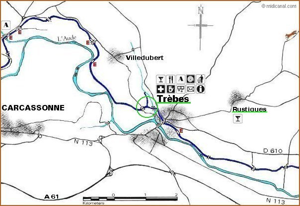Map of the Midi Canal at Trebes